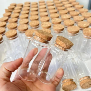 12 Pcs 60ml Candy Glass Bottle Cork 26x37x80mm Tiny Glass Jars Empty Mini Containers DIY Herb Storage Seeds Jars Room Decor